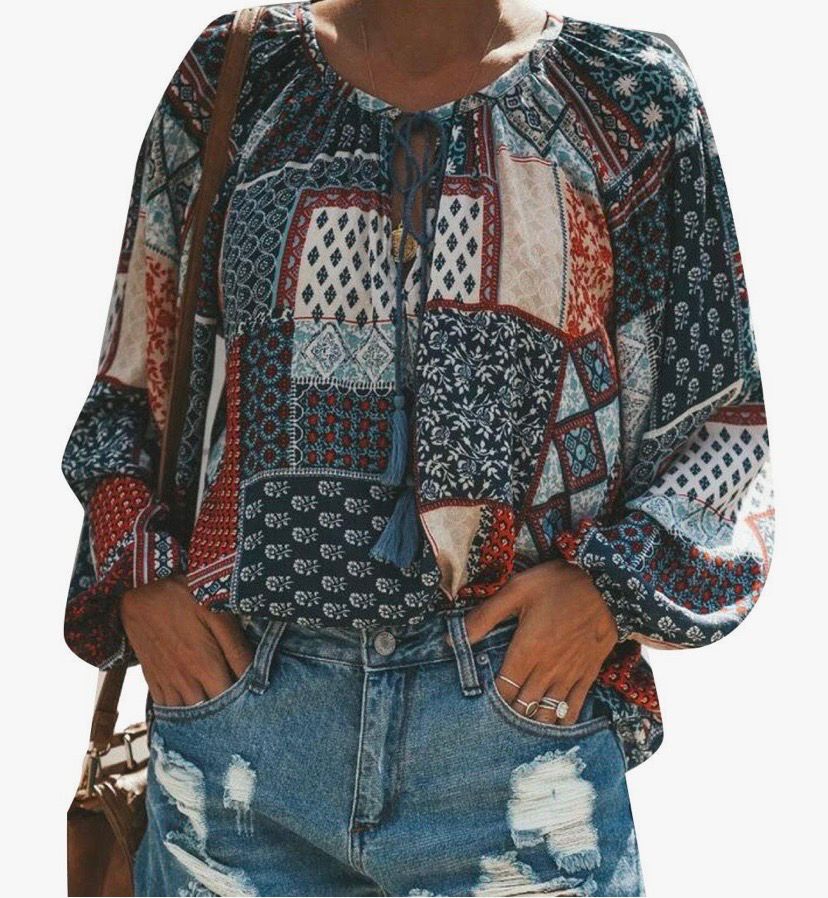 NEW Womens Boho Vintage Style Loose Blouse Top
