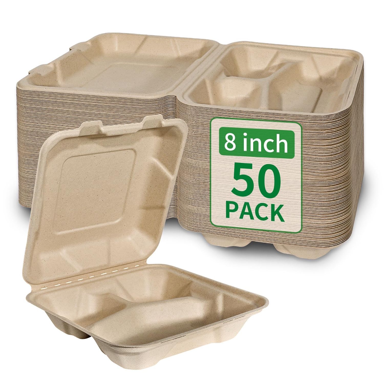 SEALED 50 Natural Takeout / Lunch Box Containers with Lid