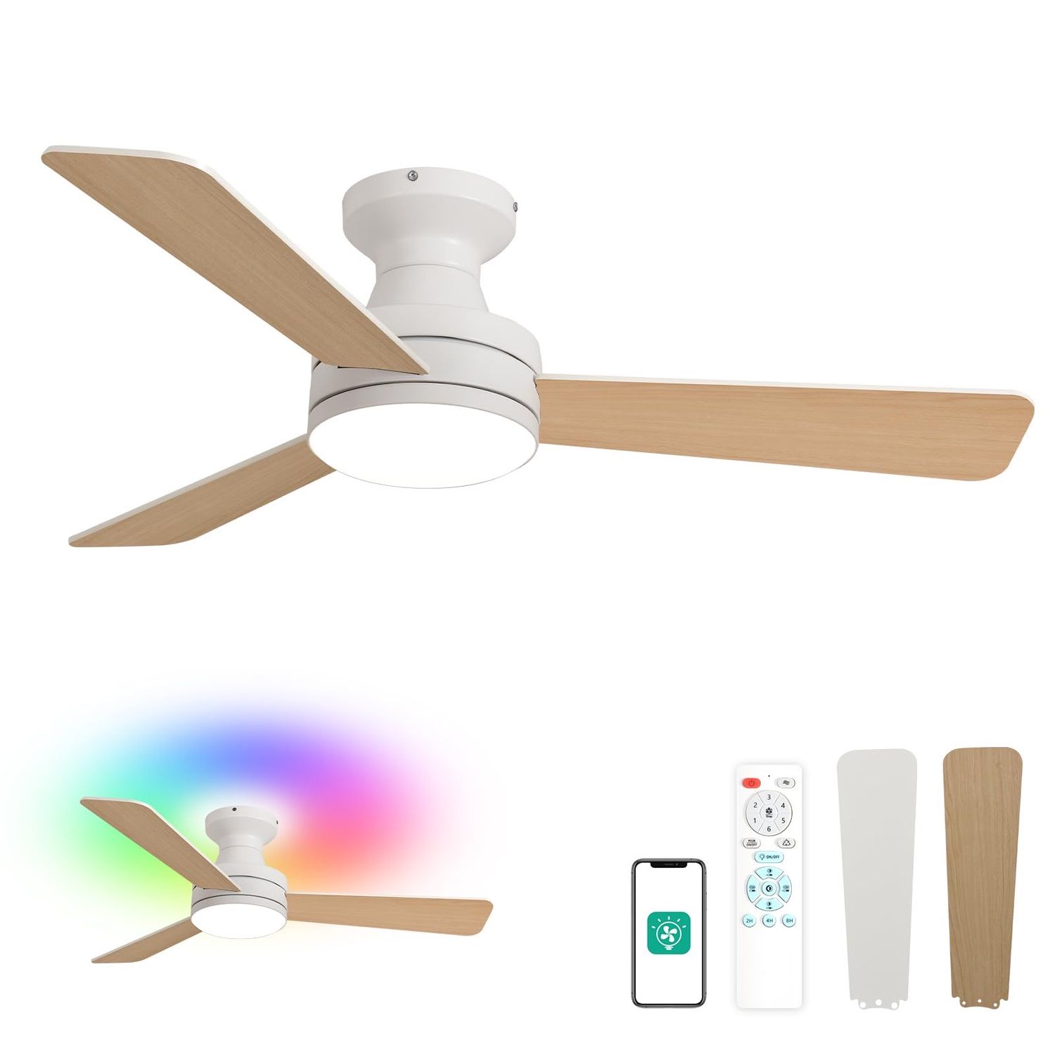 SEALED RGB Flush 42” Ceiling Fan with Light &amp; Remote