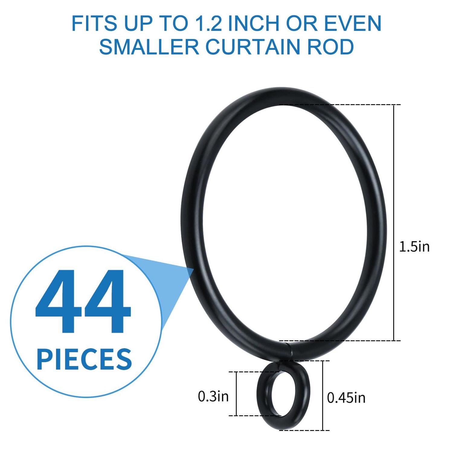 NEW 44pc Curtain Rings with Eyelets Black