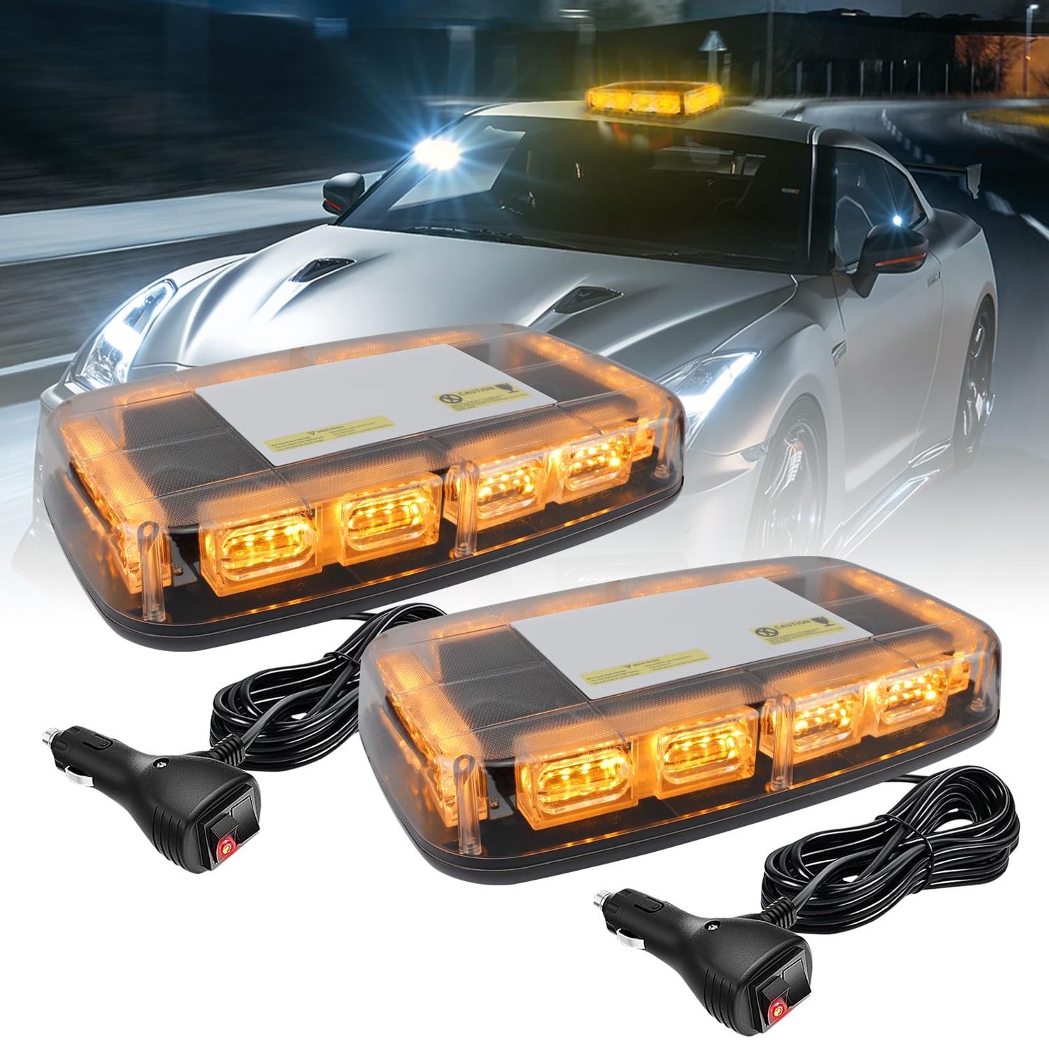 NEW 2 Vehicle Amber LED Rooftop Warning Strobe Lights