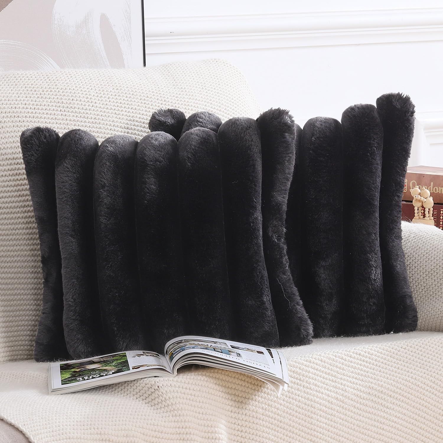 NEW 2 Plush Faux Fur Throw Pillow Covers 24x24 Inch