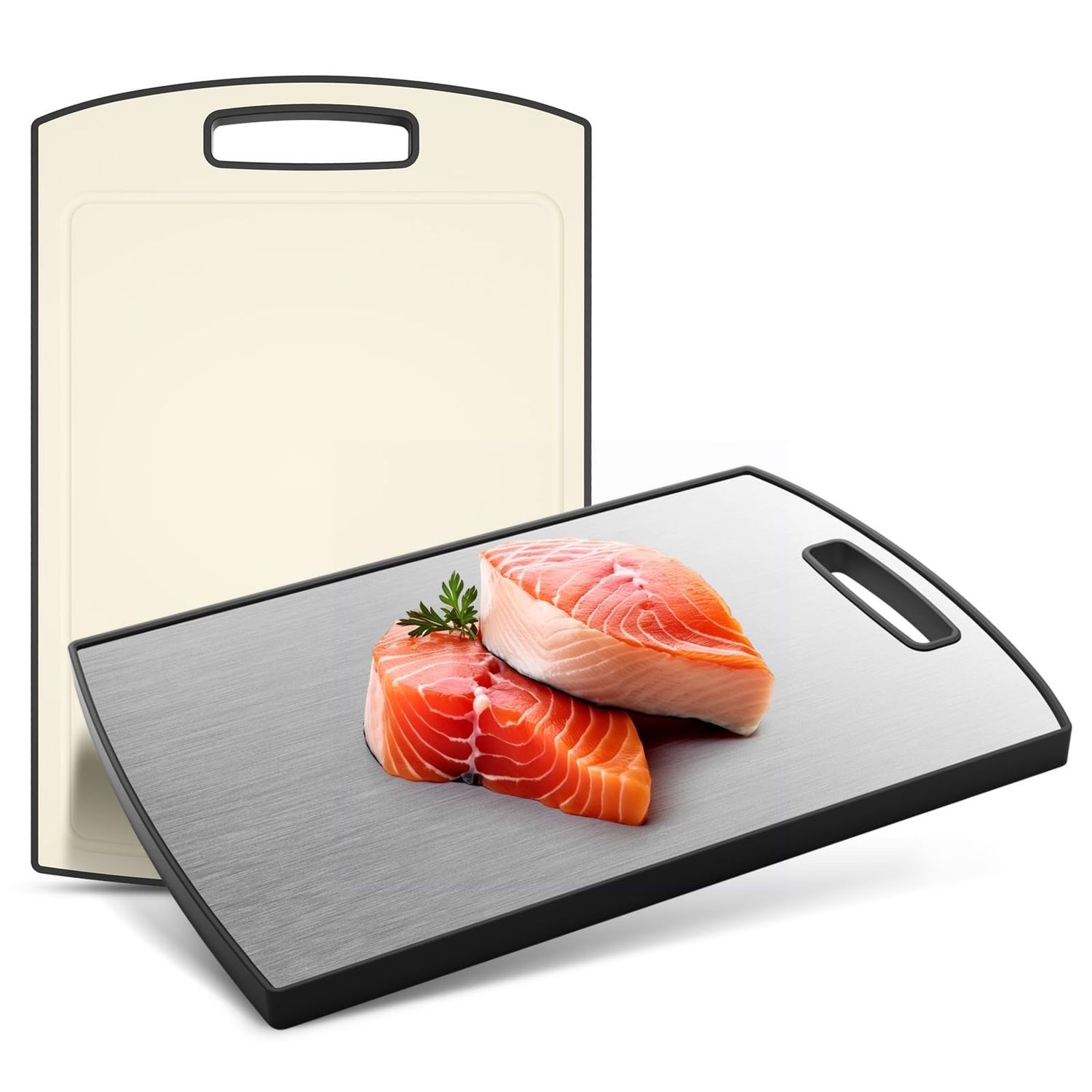 NEW Steel &amp; Wheat Straw Double Sided Large Cutting Board