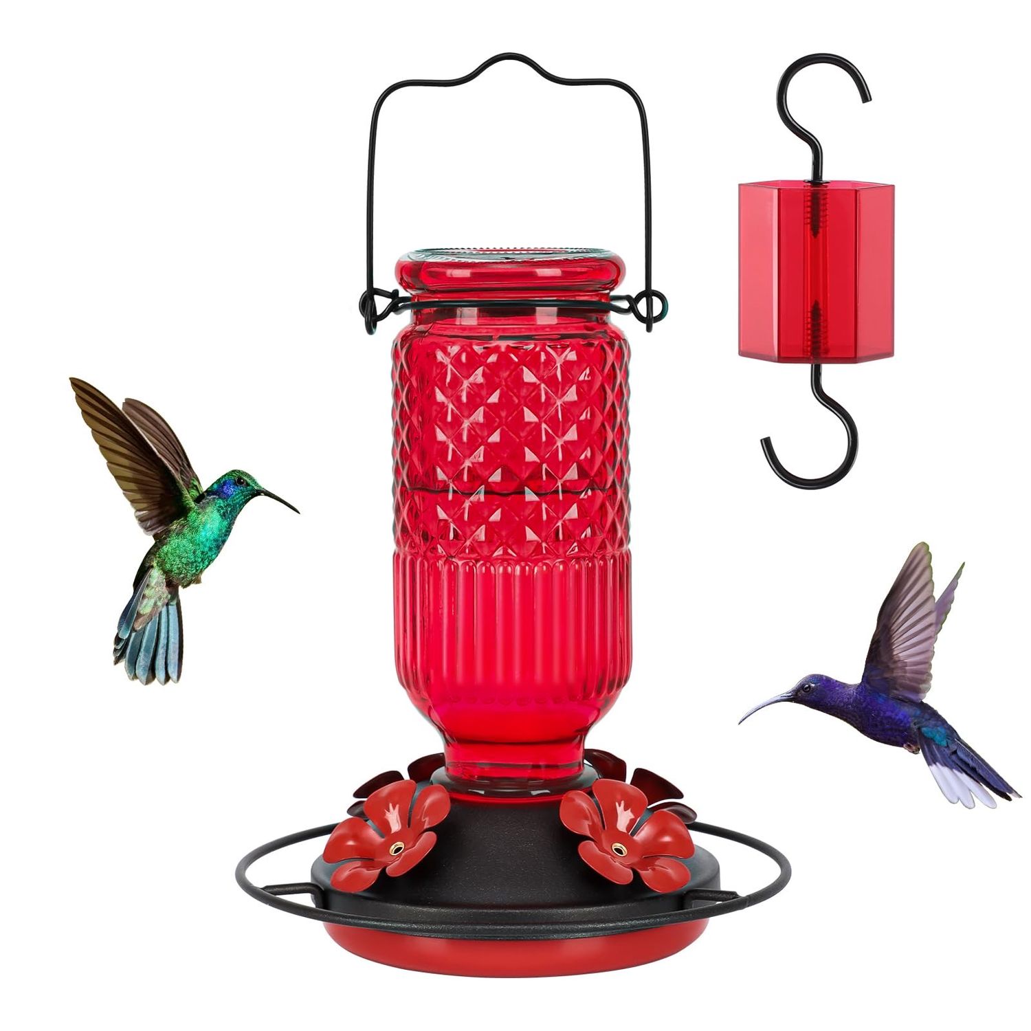 NEW Glass Hummingbird Feeder Red