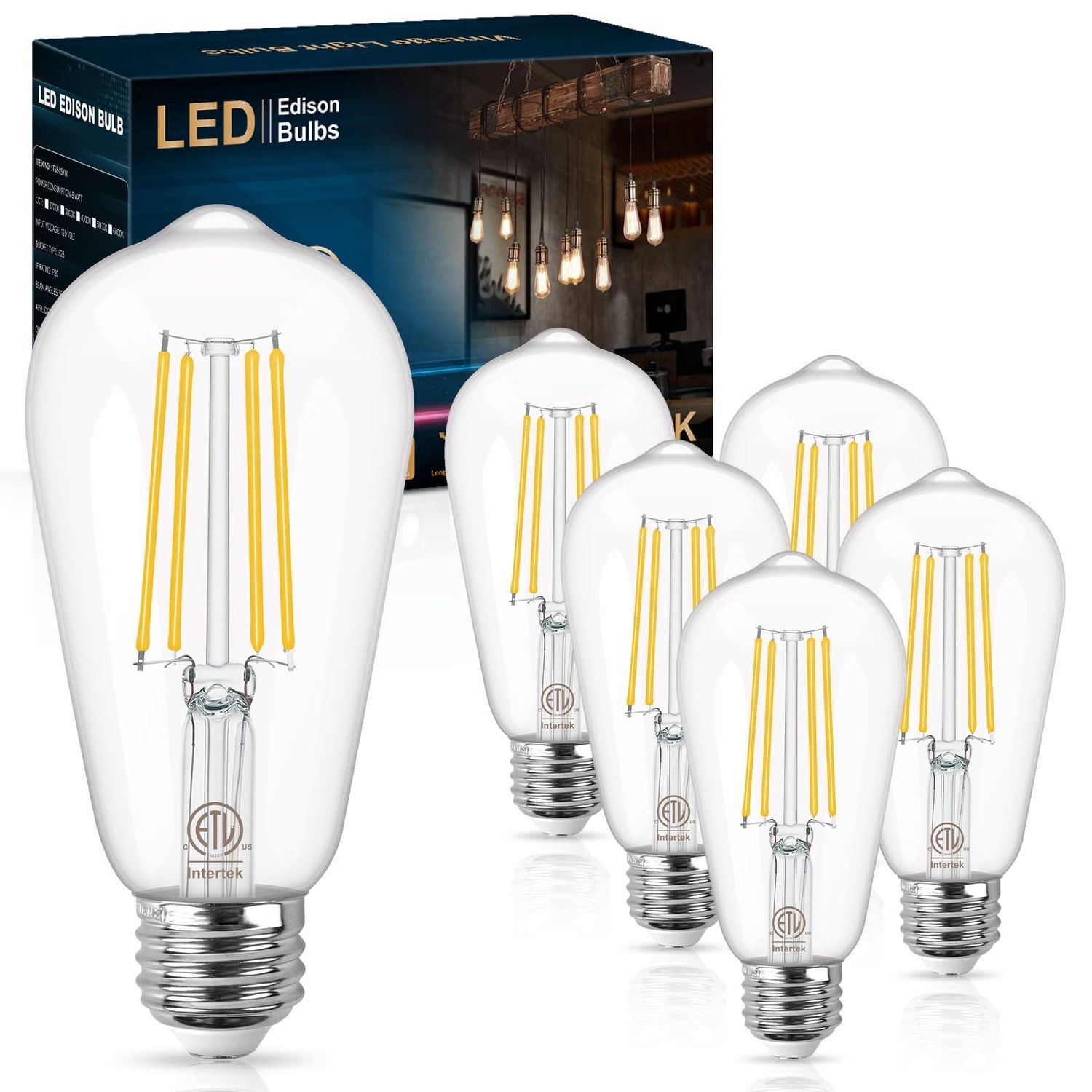 NEW 6pk LED Edison Light Bulbs Cool White