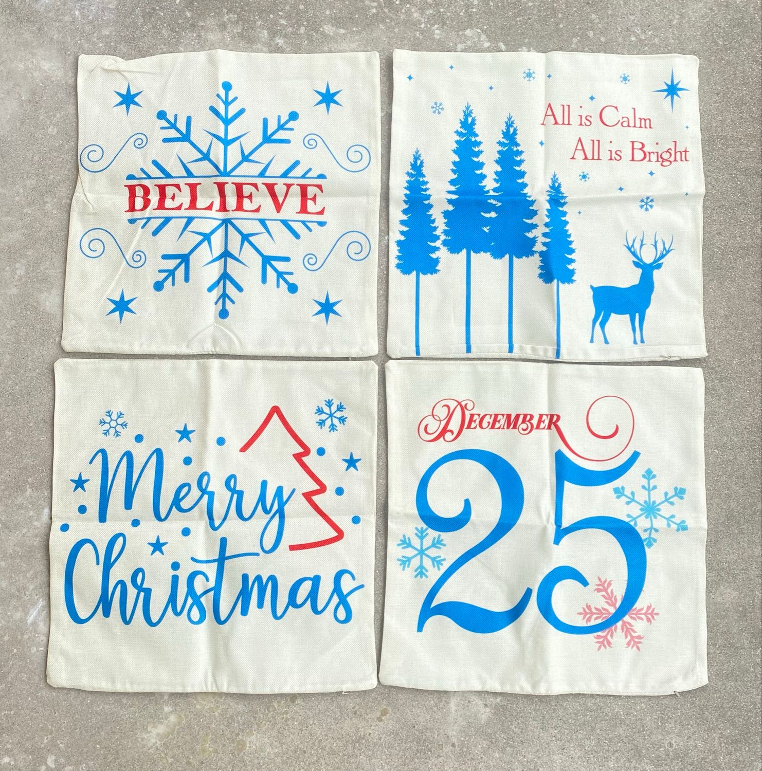 NEW 4pk Christmas Burlap Pillow Cases
