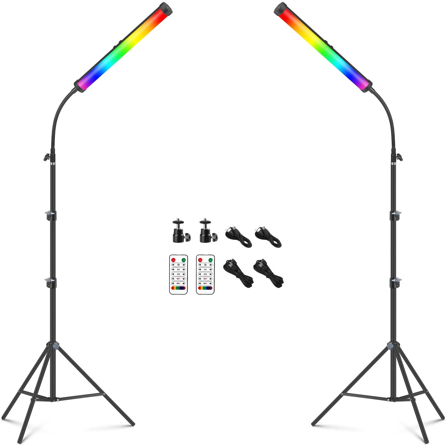NEW 2 Pack RGB Photography Stick Lights with Tripod Stand