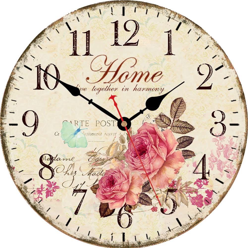 NEW Wooden Decorative Floral Wall Clock 14”