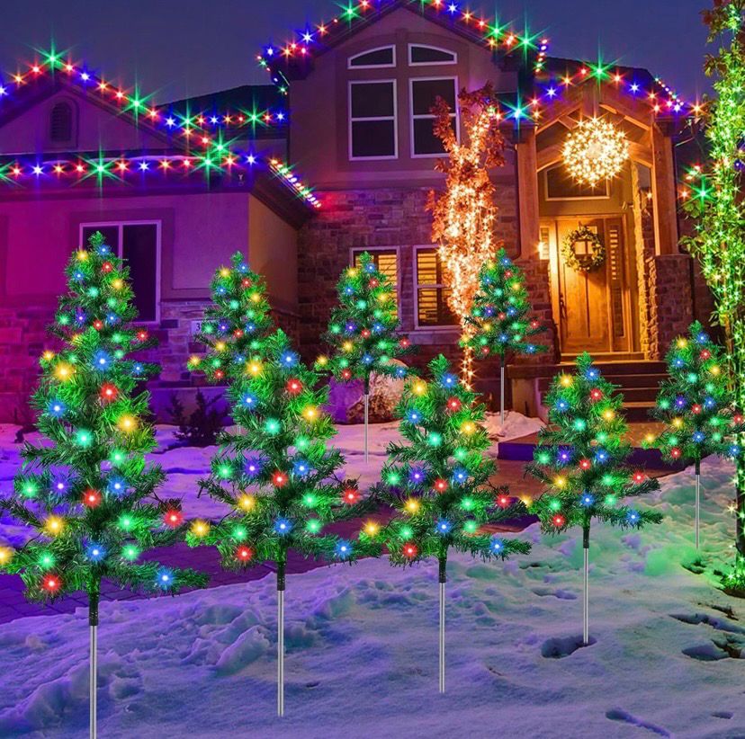 NEW 6 Pack Solar Christmas Tree Lawn Decorations