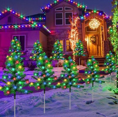 NEW 6 Pack Solar Christmas Tree Lawn Decorations