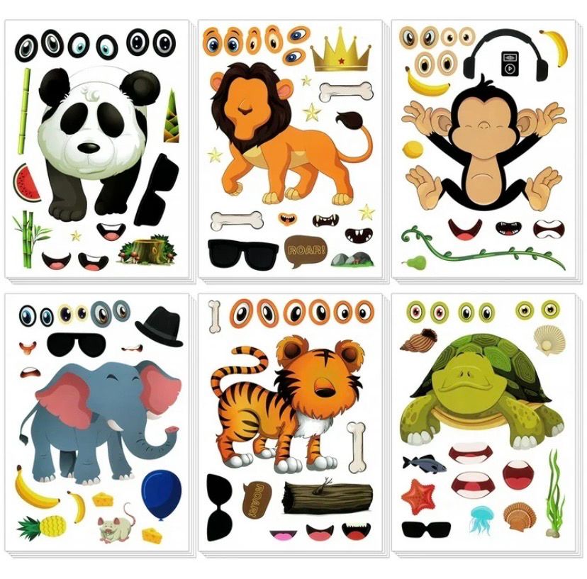 NEW 6 DIY Kids Animal Sticker Set