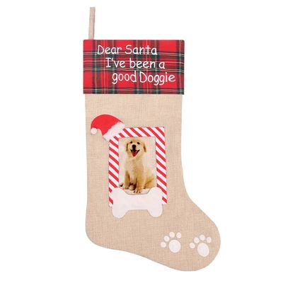NEW Burlap Christmas Dog Stocking