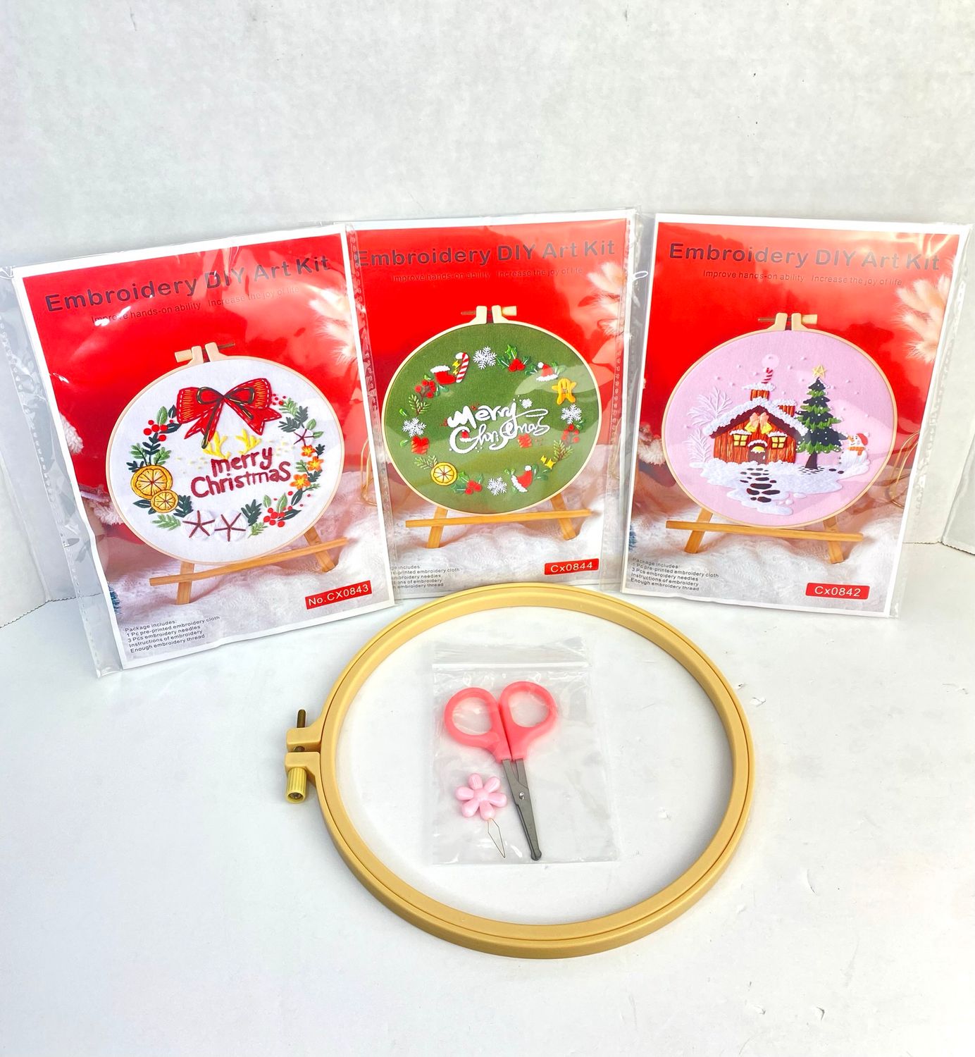 NEW 3 Pack DIY Christmas Embroidery Art Kit