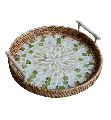 NEW Rattan Serving Tray Mother of Pearl NEW Rattan Serving Tray Mother of Pearl