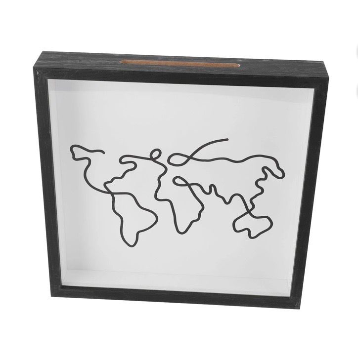 NEW Glass World Map Travel Money Saving Box