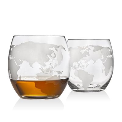 NEW 2 Pack Whiskey Glass Set with Continents NEW 2 Pack Whiskey Glass Set with Continents