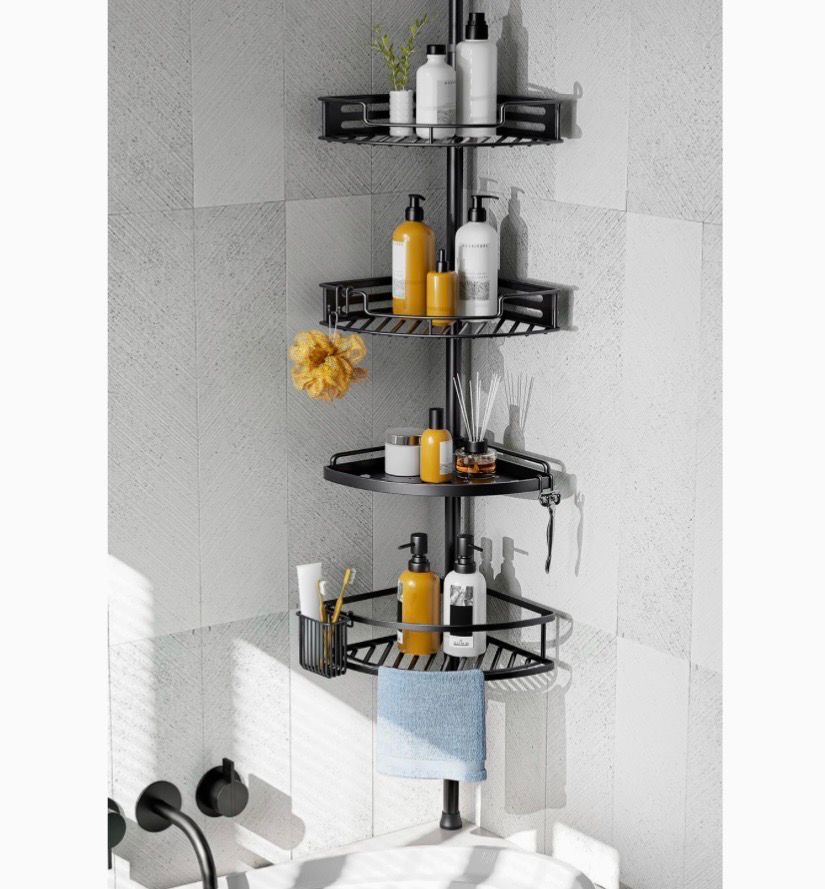 NEW 4 Tier Corner Shower Caddy Tension Pole