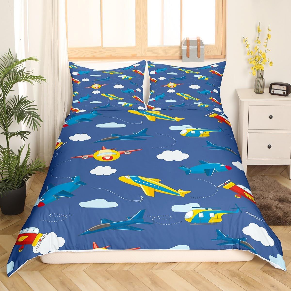 NEW Kids 3pc Aircraft Duvet Cover &amp; Pillowcases - Double