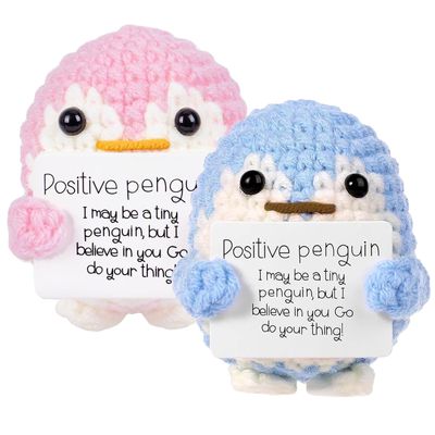 NEW 2 Pack Cute “Positive Penguins” Knit Plush