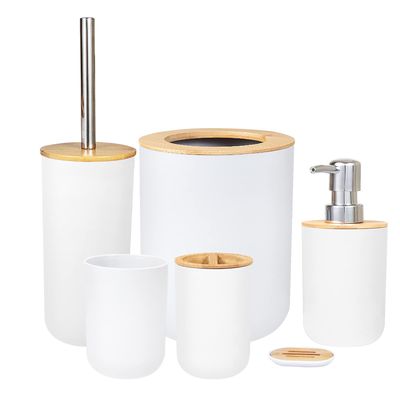 NEW 6 Piece Bamboo Bathroom Accessory Set