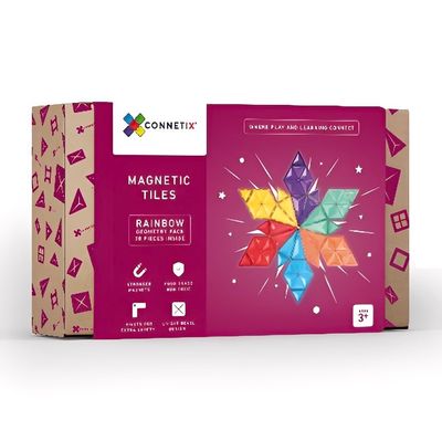 NEW 30pk Connetix Magnetic Buildable Tiles Rainbow Geometry