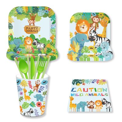 NEW 93pc Jungle / Animal Birthday Party Supplies Set - Serves 8