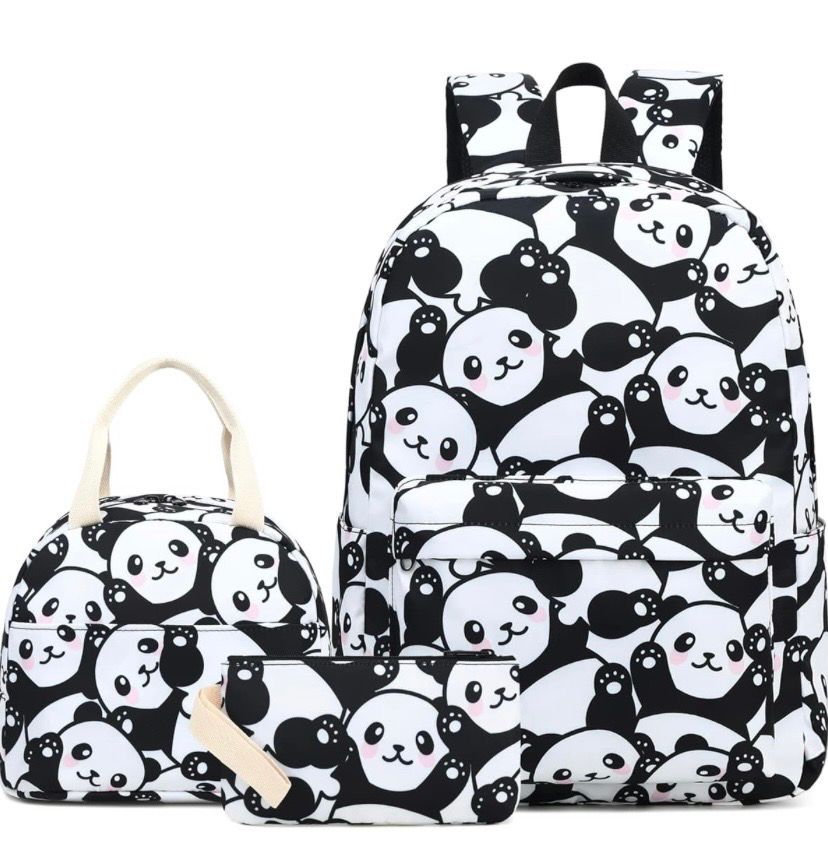 NEW 3 in 1 Panda Backpack, Lunch Pail, &amp; Pencil Case Bag