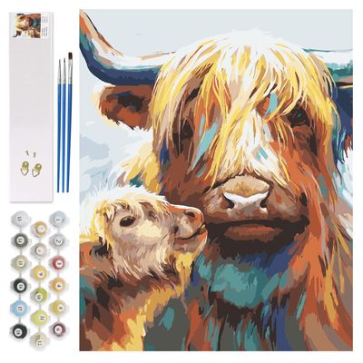 NEW Highland Cows Paint By Numbers Canvas Print Kit