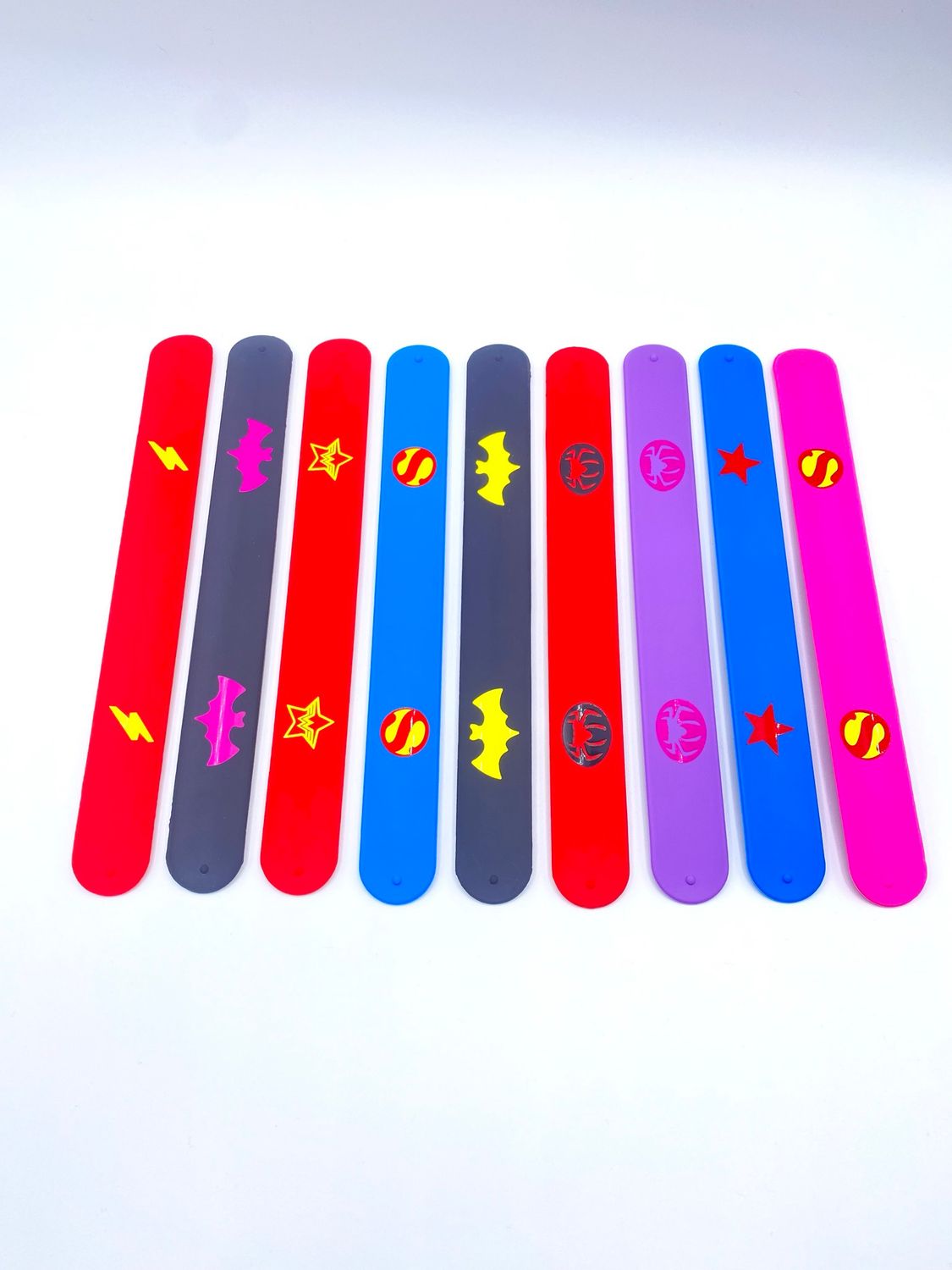 NEW 9 Pack Kids Slap On Superhero Bracelets
