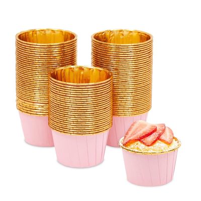 NEW 100 Pack Pink and Gold Foil Cupcake Liners