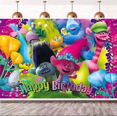 NEW Trolls Movie Happy Birthday Banner Backdrop