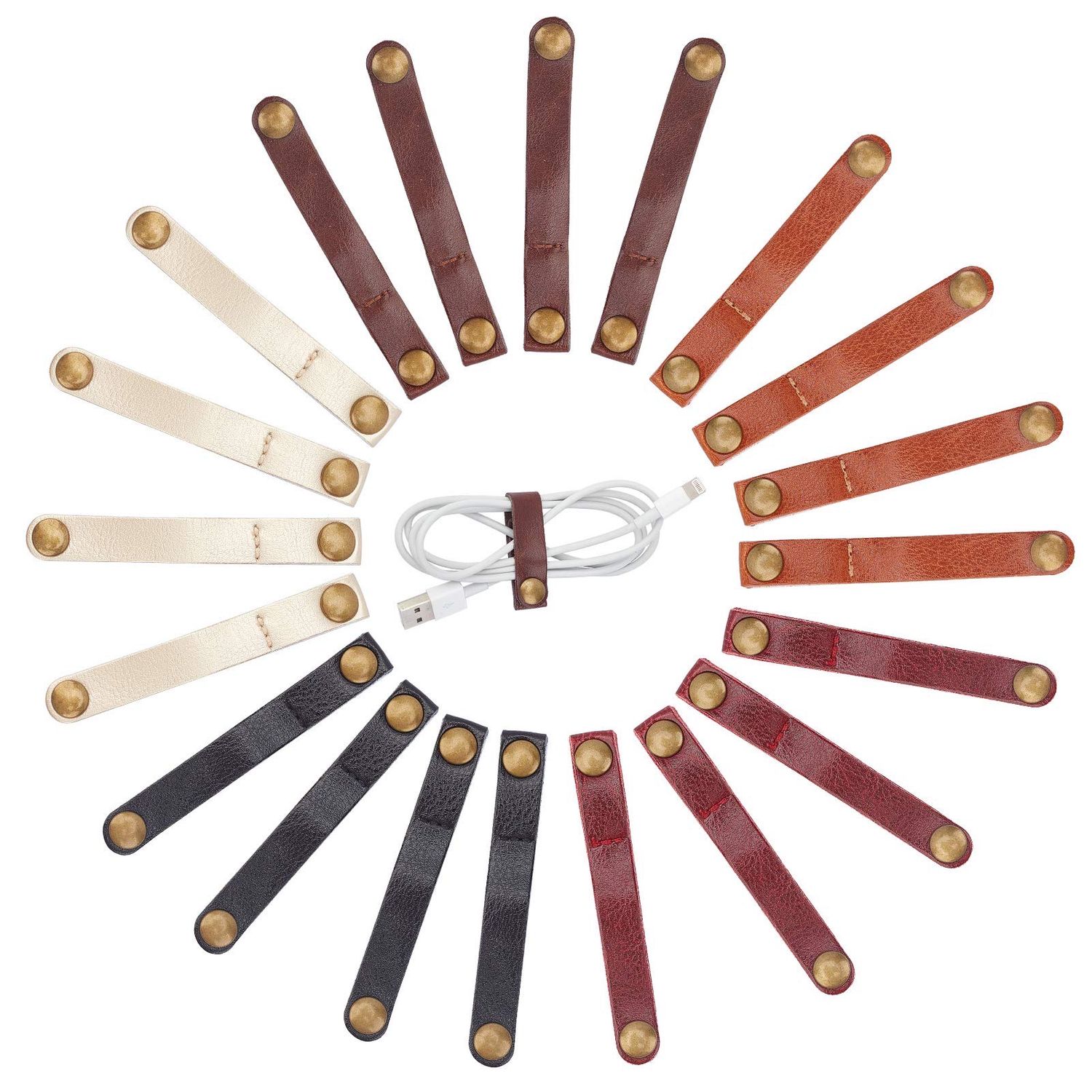 NEW 20 Leather Cord Organizer Cable Straps