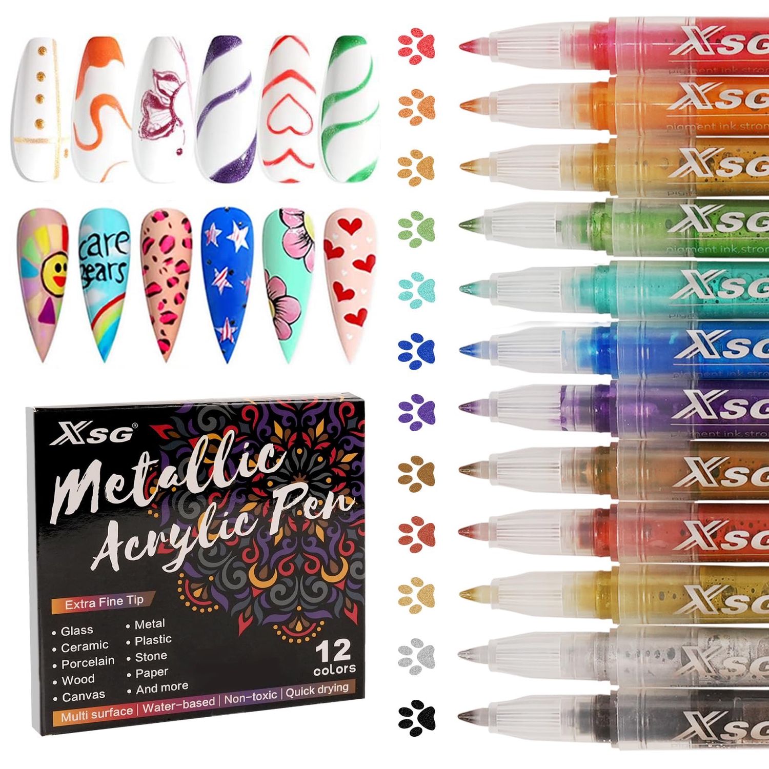 SEALED 12 Pack Metallic Acrylic Paint Marker Pen Art Set