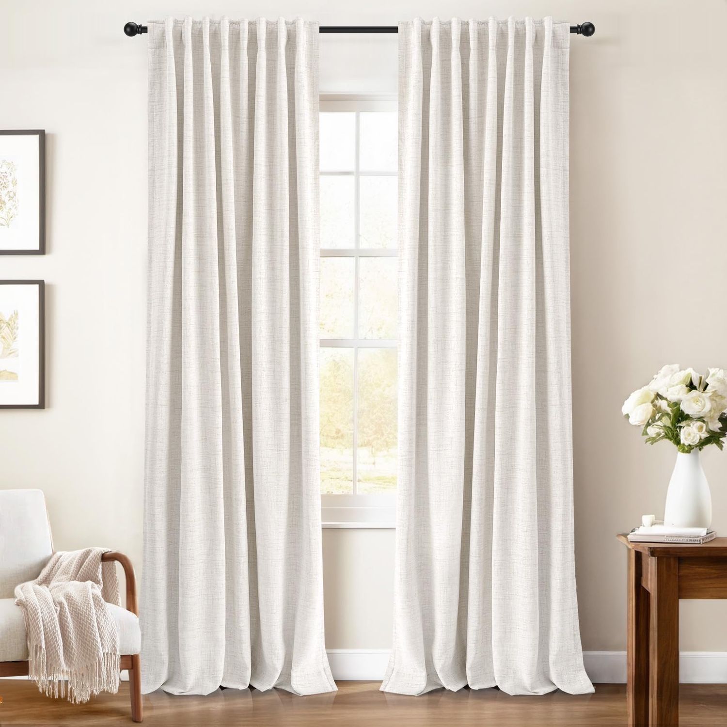 NEW 2 Panel 100% Blackout Linen Curtains Thermal Insulated