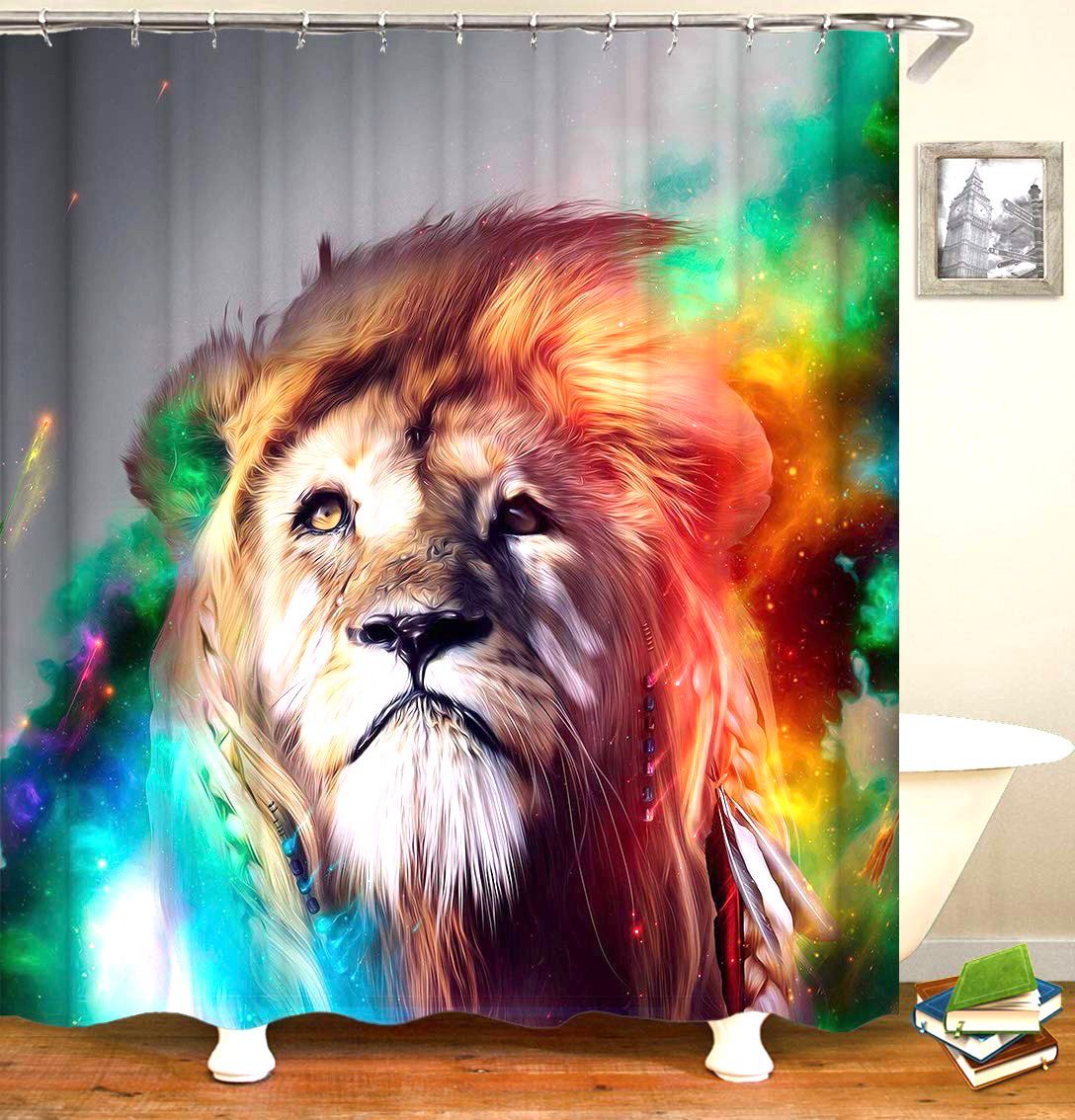 NEW Fabric Galaxy Lion Animal Shower Curtain