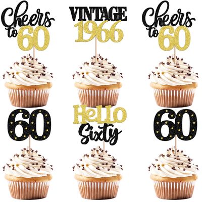 NEW 24 Pack Happy 60th Birthday Cupcake Toppers