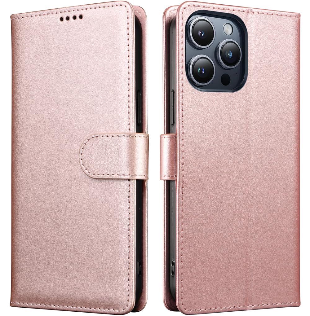 NEW iPhone 15 Pro Wallet Case Rose Gold Leather