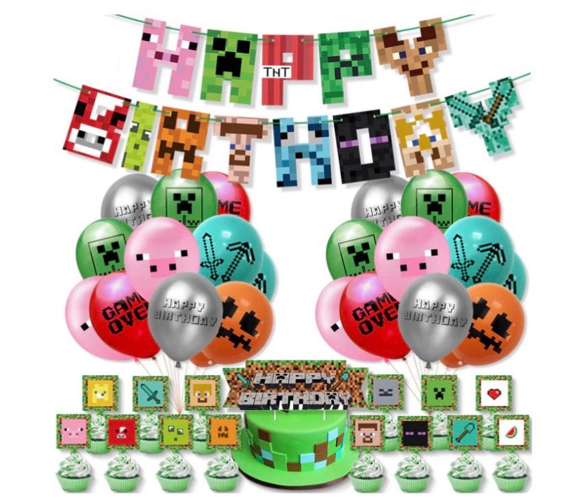 NEW 43pc Kids Minecraft Birthday Party Decorations