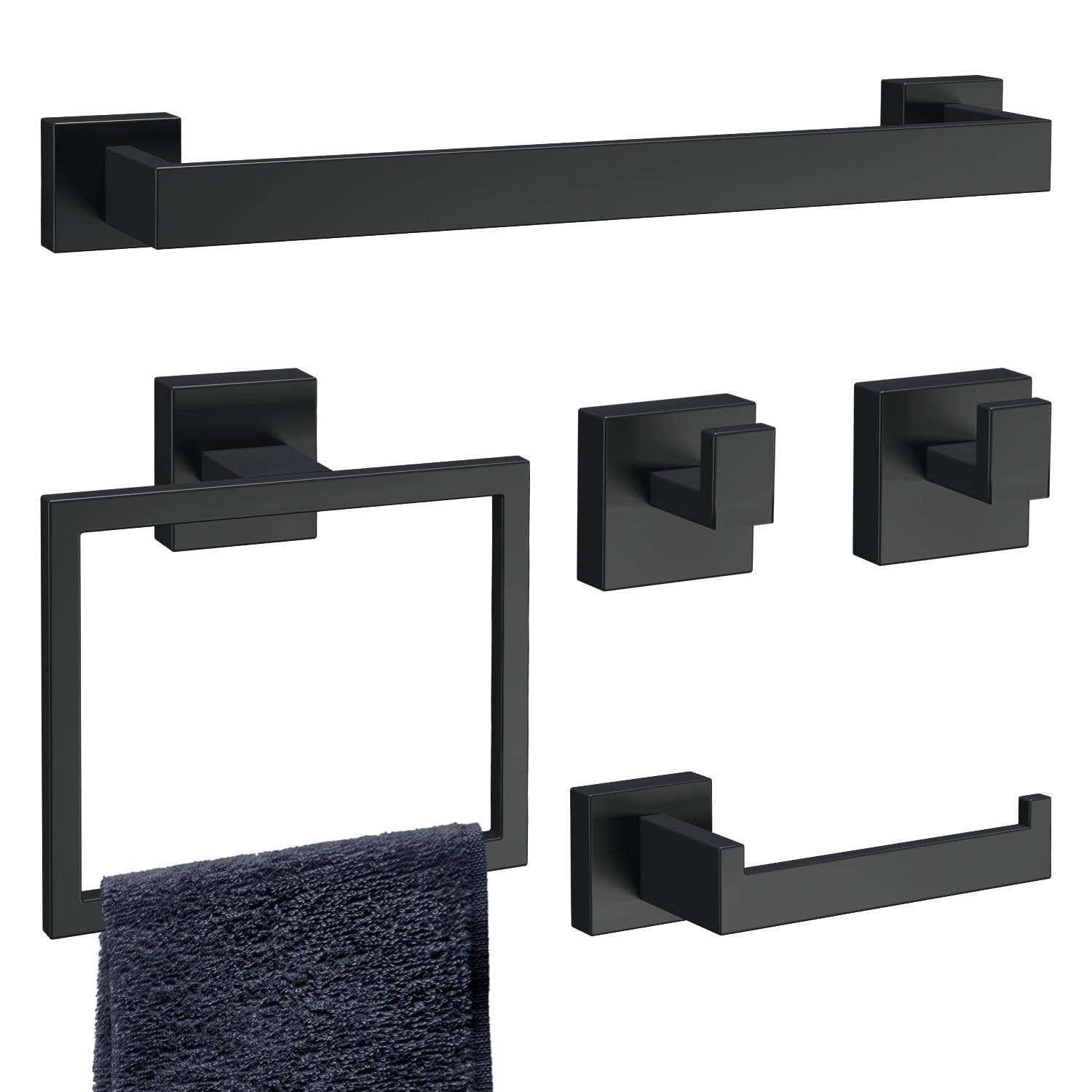NEW 5pc Bathroom Hardware Set Stainless Steel Black