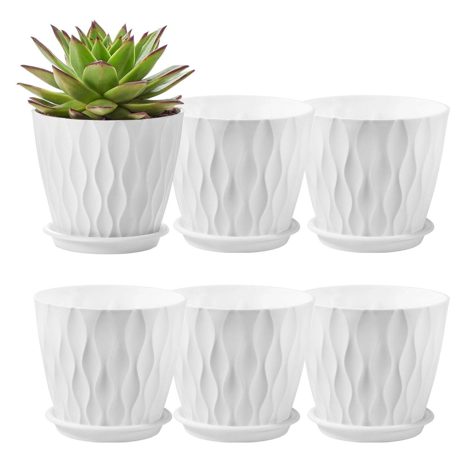 NEW 6 Pack White Flower / Plant Pots Planters with Saucers