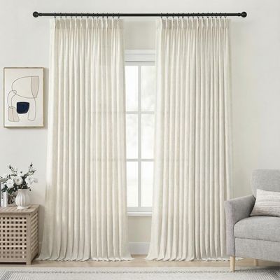 NEW 2 Panel Extra Long Boho Pinch Pleat Linen Curtains 120”