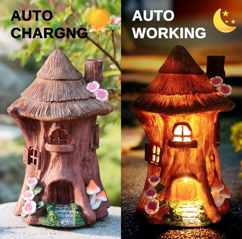 NEW Outdoor Solar Fairy Tree House Landscape Decoration
