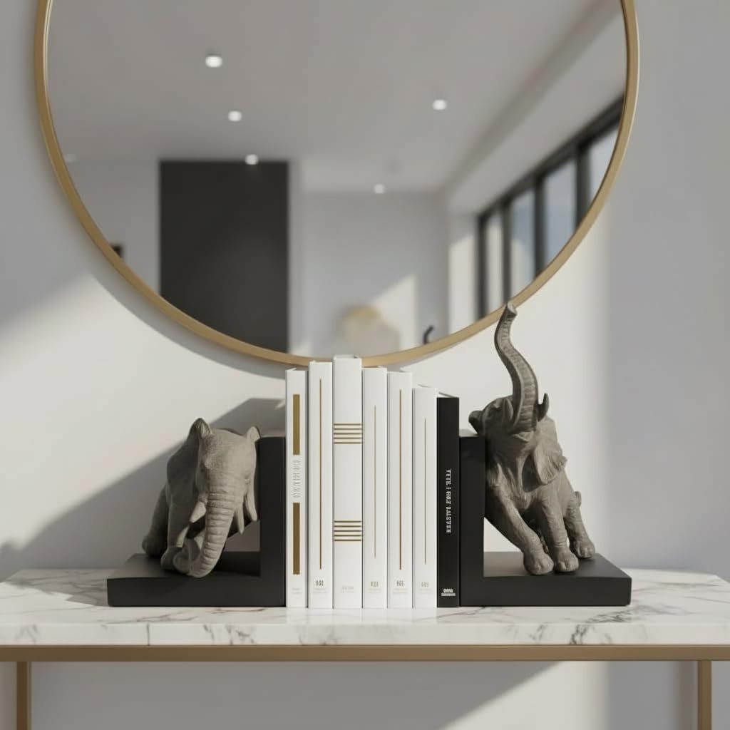 NEW Set of 2 Elephants Bookends Art