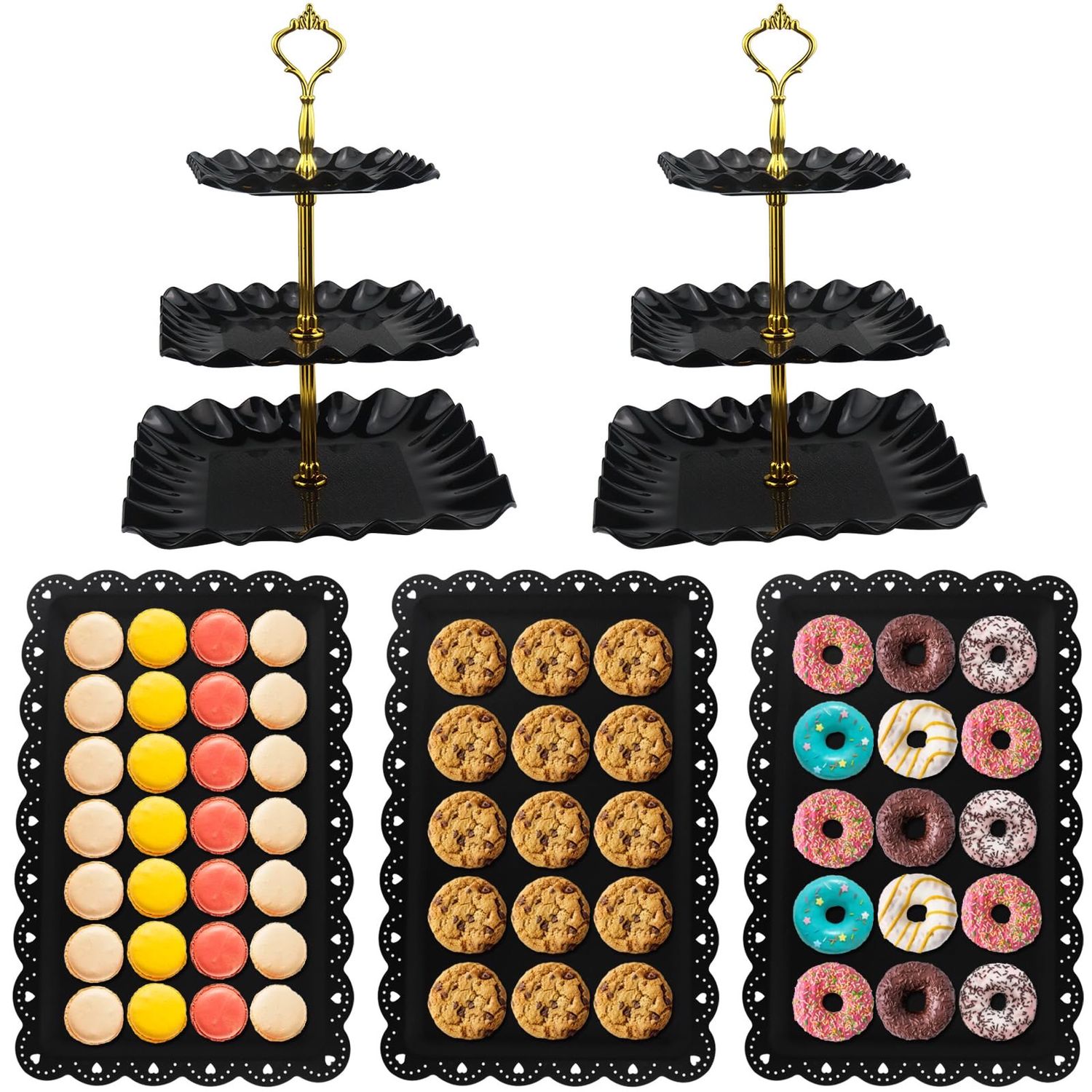 NEW 3 Dessert Table Stands &amp; 6 Platters Display Set