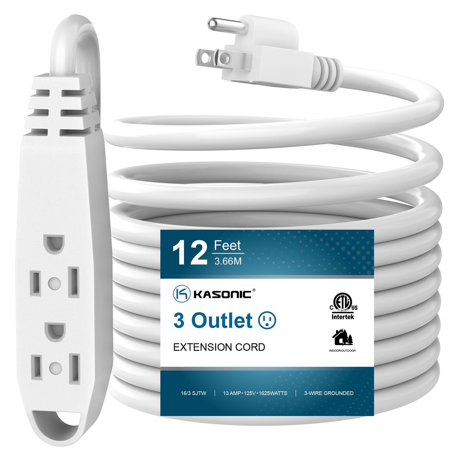 NEW 12ft Indoor / Outdoor 3 Outlet Extension Cord