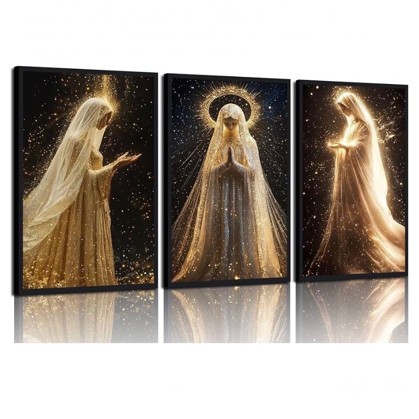 NEW 3 Piece “Our Lady” Virgin Mary Canvas Wall Art Pictures