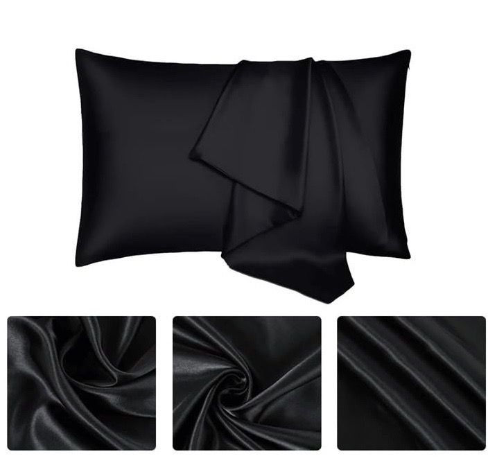 NEW 2 Queen “Miss Adola” Mulberry Soft Silk Pillowcases Black
