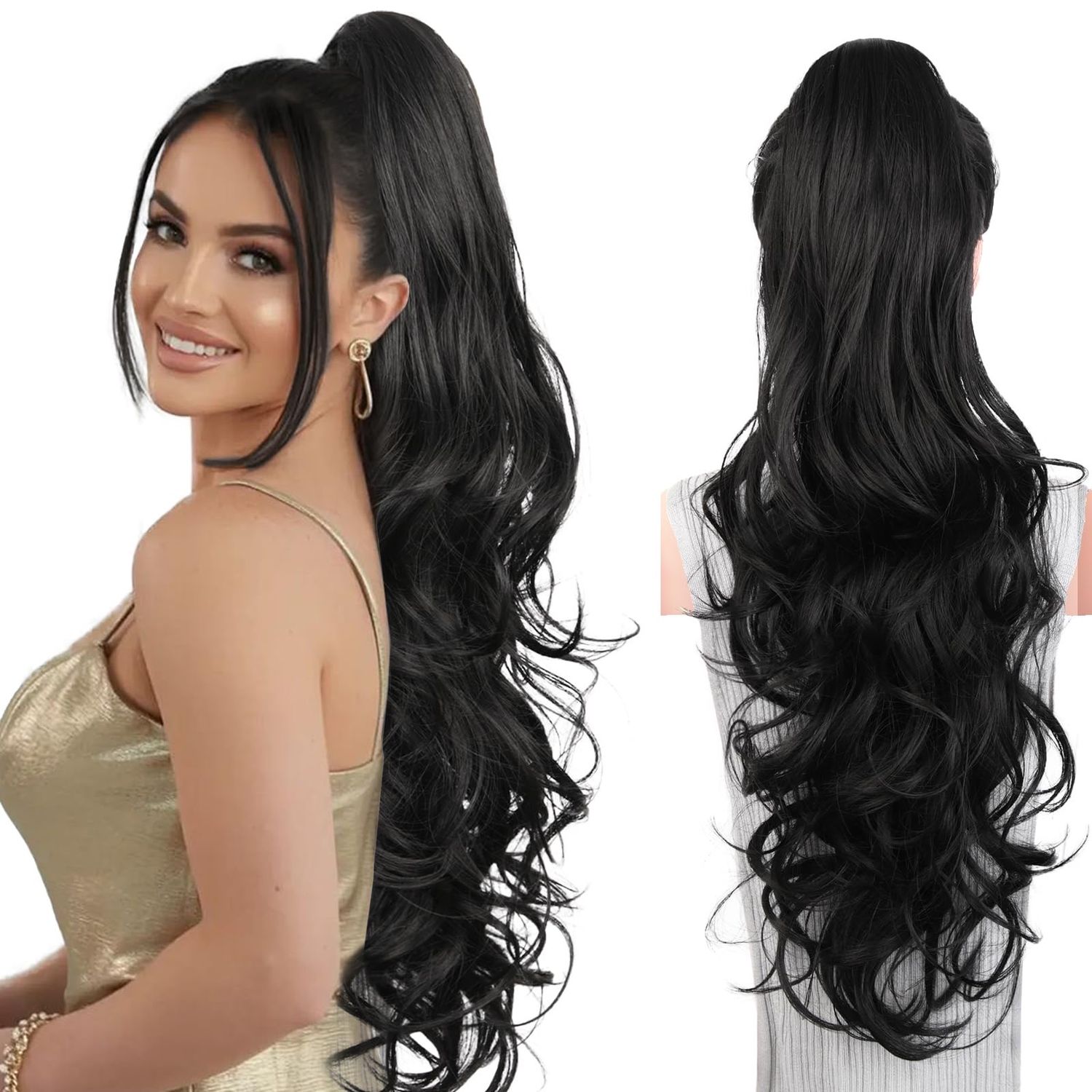 NEW Pony Tail Hair Extension 26 Inch Claw Clip Black / Brown