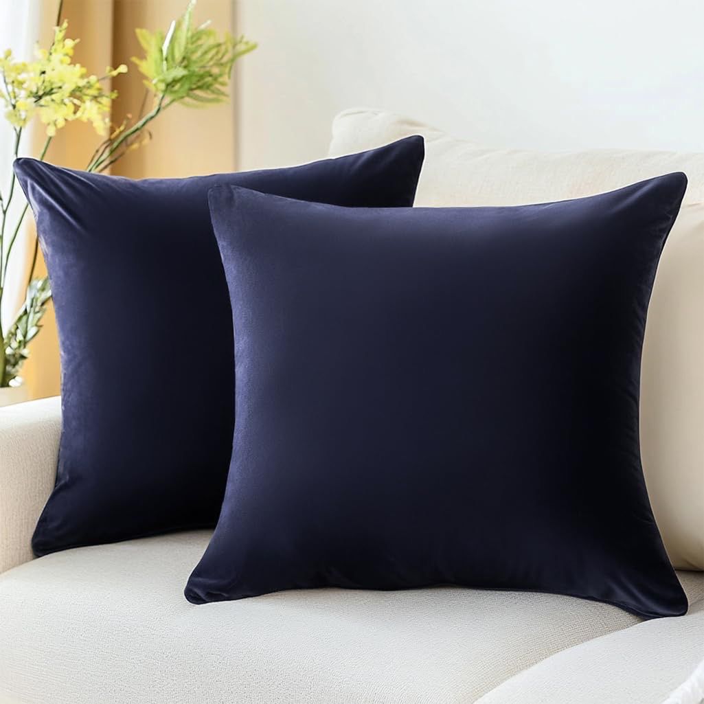 NEW 2 Navy Blue Velvet Pillow Covers