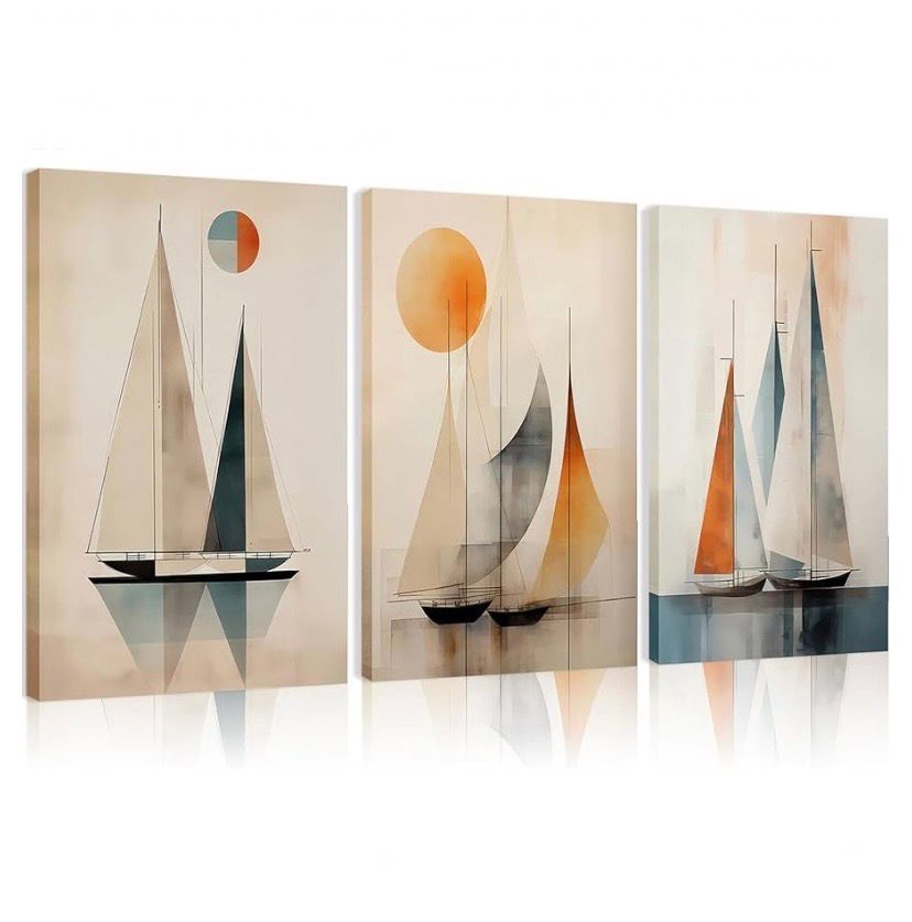 NEW Abstract Sailboat Canvas Wall Art - Set of 3